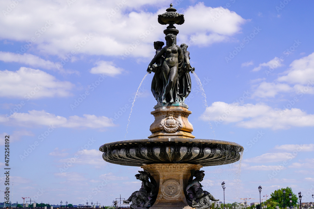 Bordeaux Place de la Bourse famous square with fountain three graces in Bordeaux city center France Bordeaux Place de la Bourse famous square with fountain three graces in Bordeaux city center France