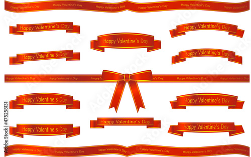 赤と金のバレンタイン飾り用リボン、Happy Valentine's Day