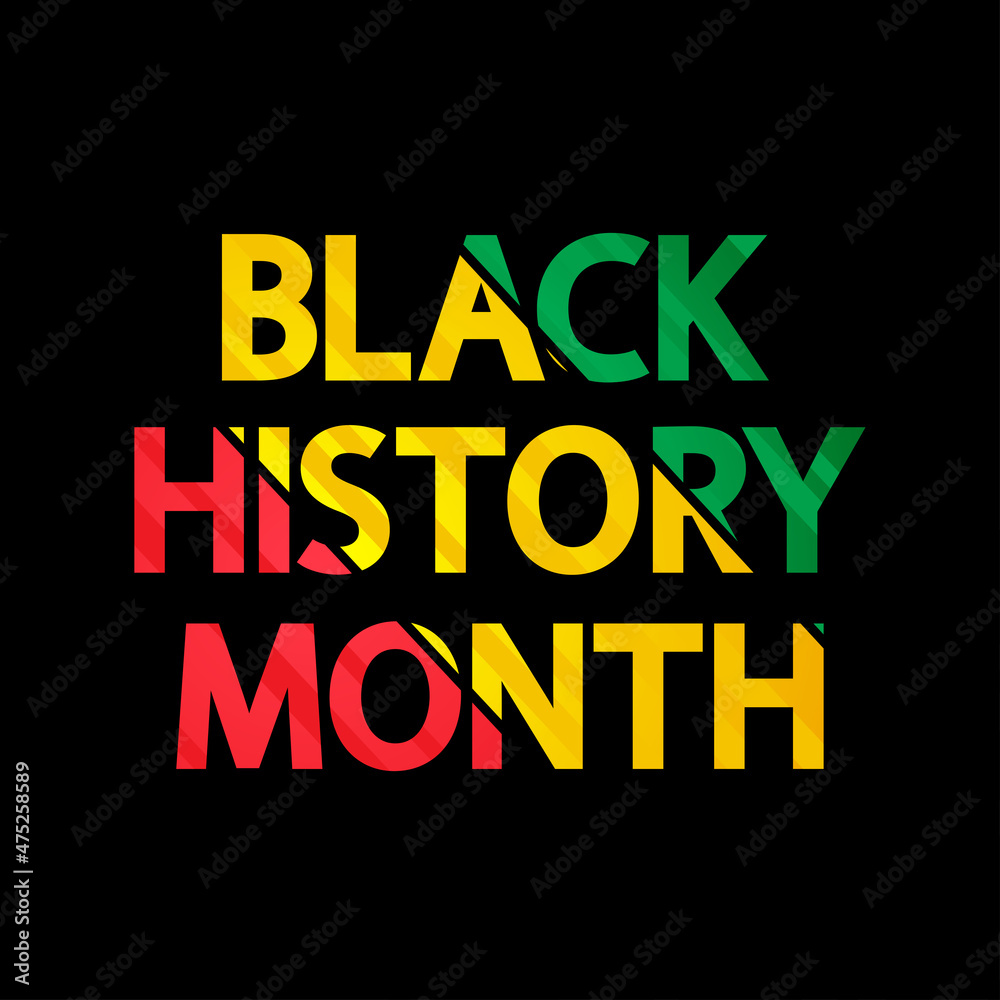 Black History Month or African-American History Month vector banner. Modern red yellow green striped text on dark background.	