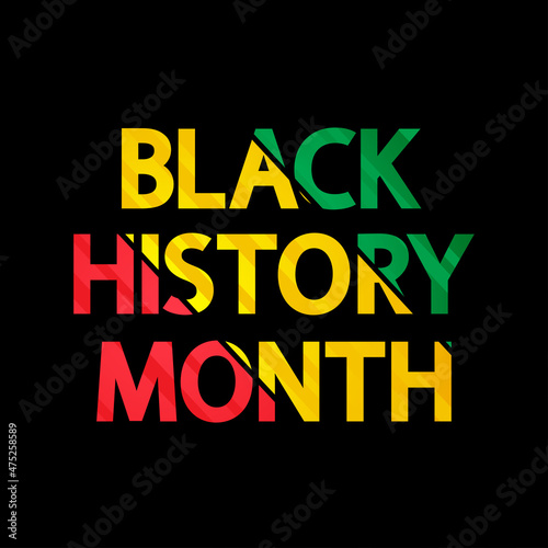 Black History Month or African-American History Month vector banner. Modern red yellow green striped text on dark background. 