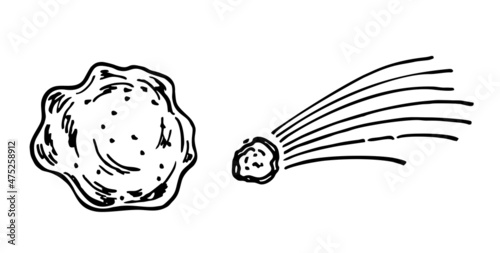 Comet, meteor, space debris. Sketch vector illustration.