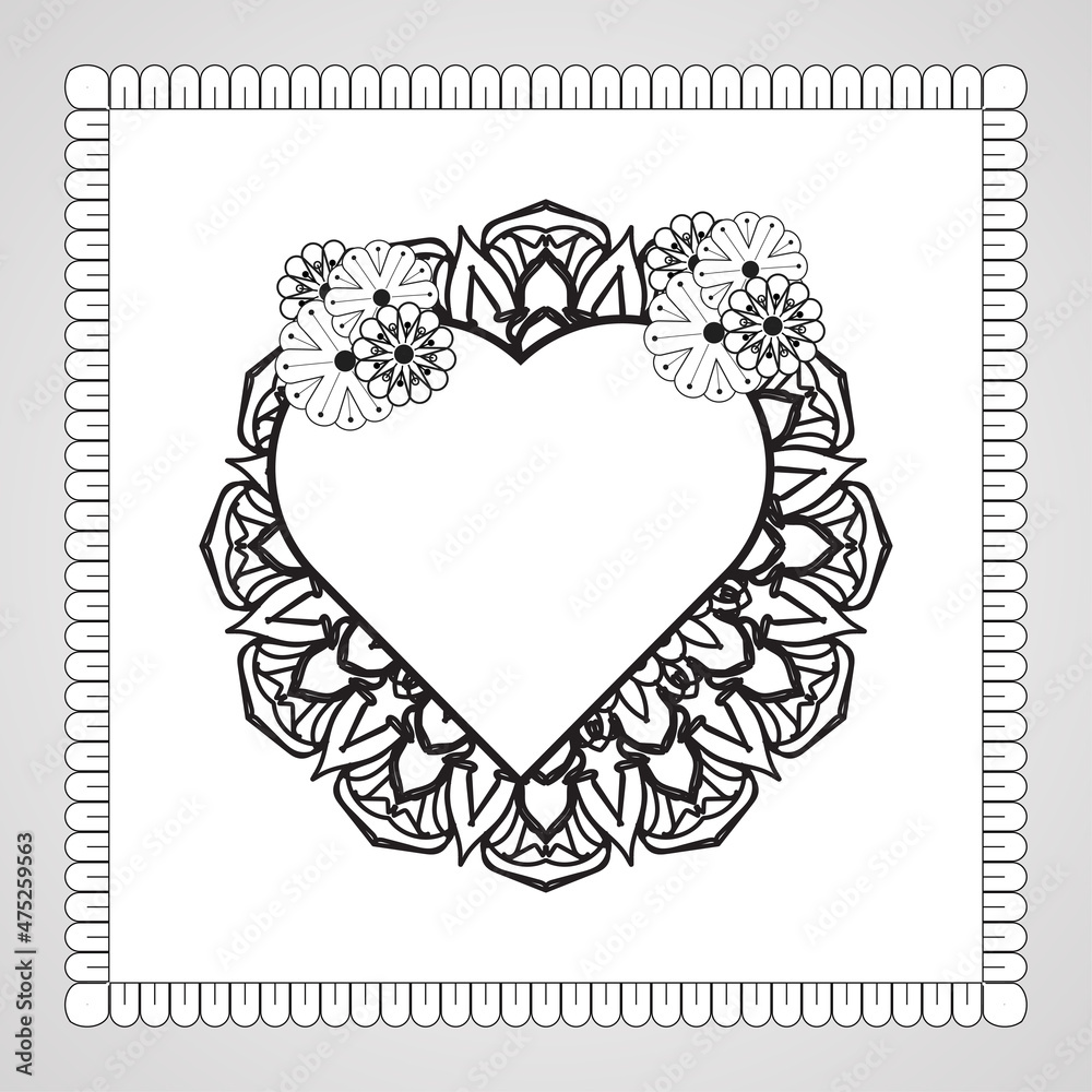 Hand drawn heart with mandala. decoration in ethnic oriental doodle ornament Hand drawn heart with mandala. decoration in ethnic oriental doodle ornament