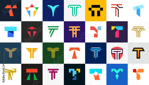 Abstract logos collection with letter T. Geometric abstract logos. Icon design 