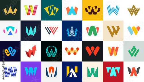 Abstract logos collection with letter W. Geometric abstract logos. Icon design 