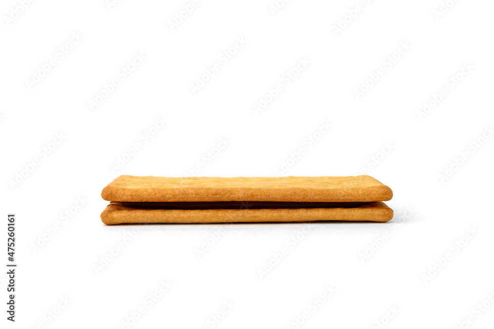 Cracker sandwich with chocolate filling isolated on white background. Cracker sandwich with chocolate filling isolated on white background.