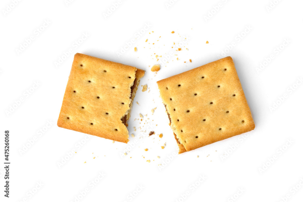 Cracker sandwich with chocolate filling isolated on white background. Cracker sandwich with chocolate filling isolated on white background.