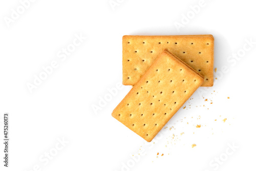 Cracker sandwich with chocolate filling isolated on white background.
