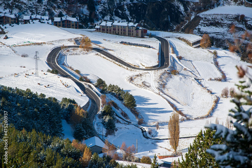 Snowy roads in the principality of Andorra in the Pyrenees