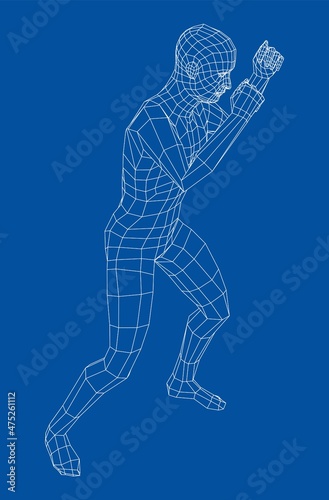 Wireframe boxing man. 3d illustration