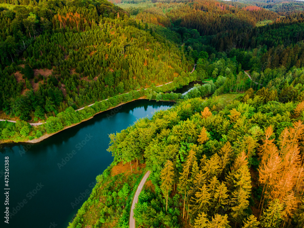 autumn landscape with river and mountains