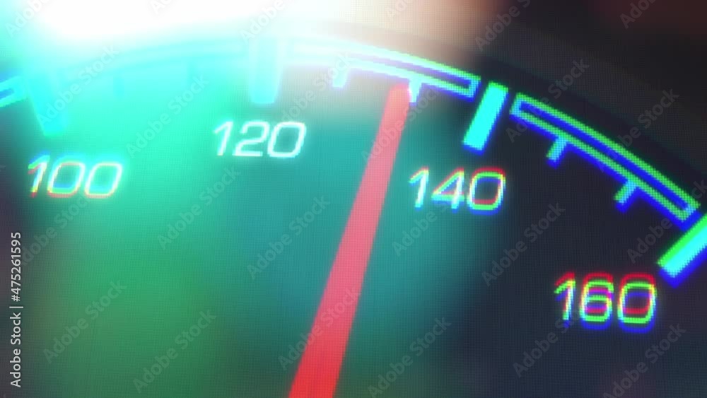 Speed. Abstract night driving montage. Fast-paced animation, featuring lights leaks, a speedometer, and long exposure time lapse traffic.