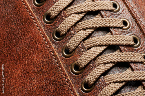 Shoe lace on brown leather