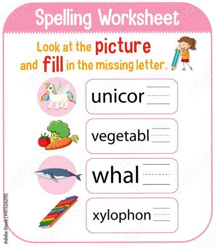 Spelling worksheet template for kids