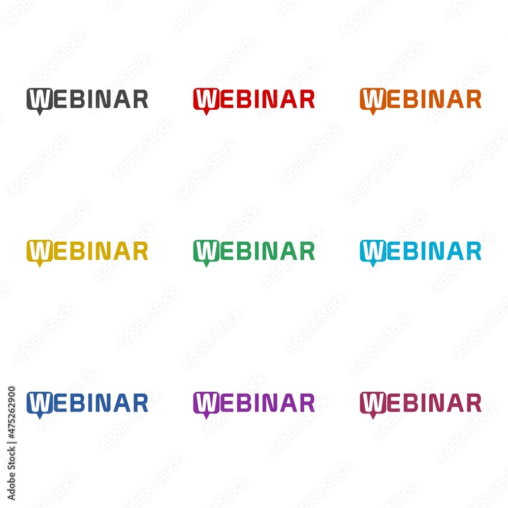Webinar word icon isolated on white background, color set