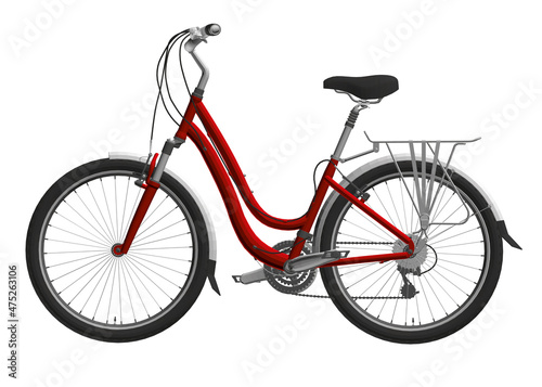 Fototapeta Naklejka Na Ścianę i Meble -  Detailed red bike isolated on white background. Side view. 3D. Vector illustration