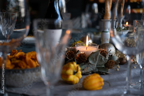 Beautiful autumnal table prepared for Thanksgiving 