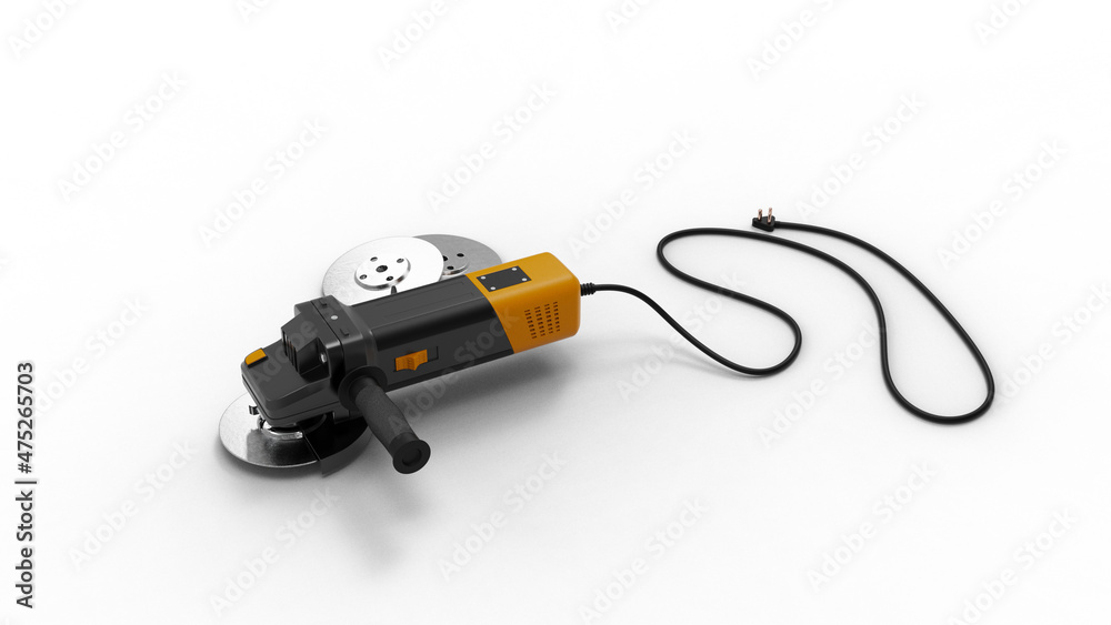 Side view of angle grinder 3d render Side view of angle grinder 3d render