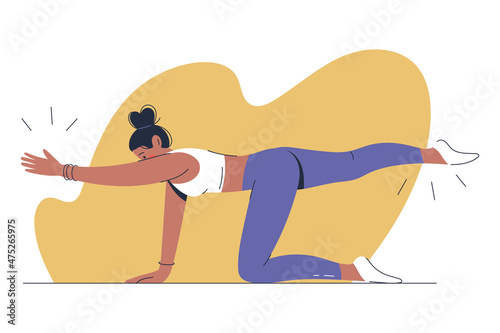 Illustration of a young woman doing stretching excercise, fitness concept