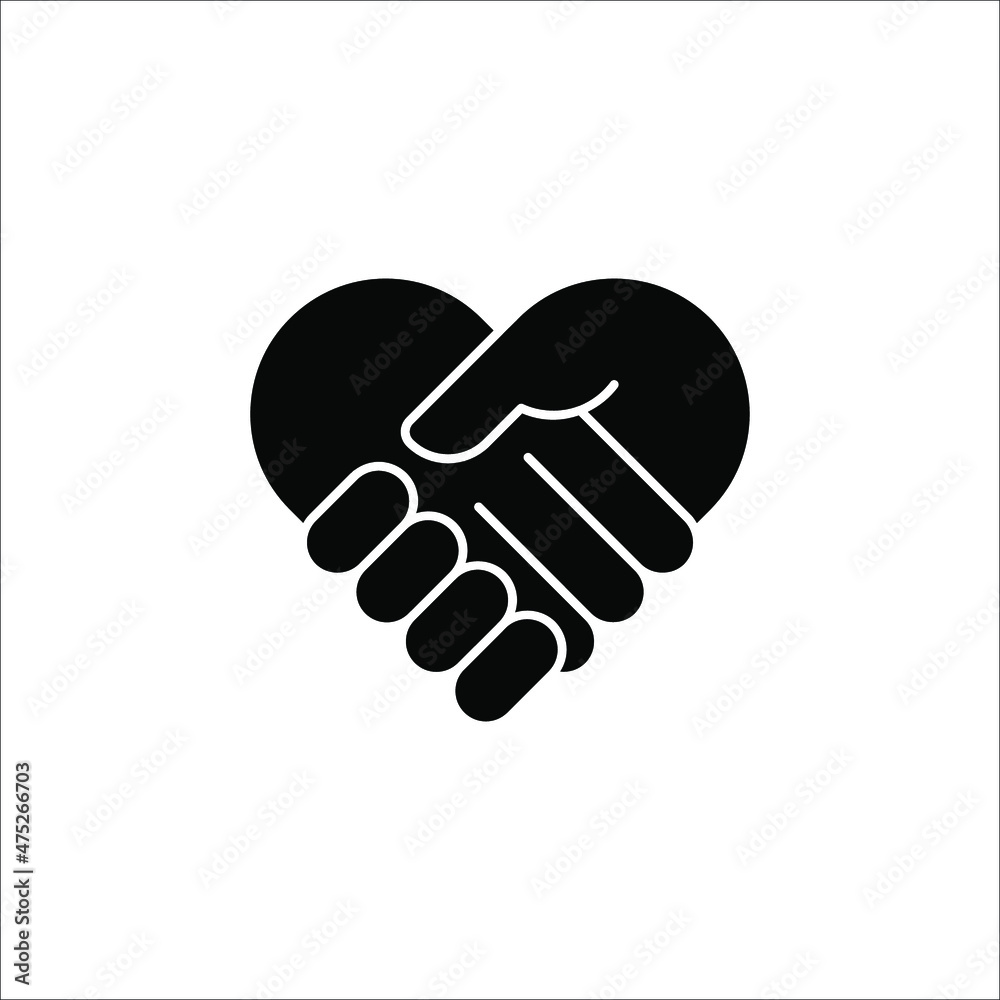 Handshake black silhouette icon in heart shape vector illustration. eps 10 Handshake black silhouette icon in heart shape vector illustration. eps 10