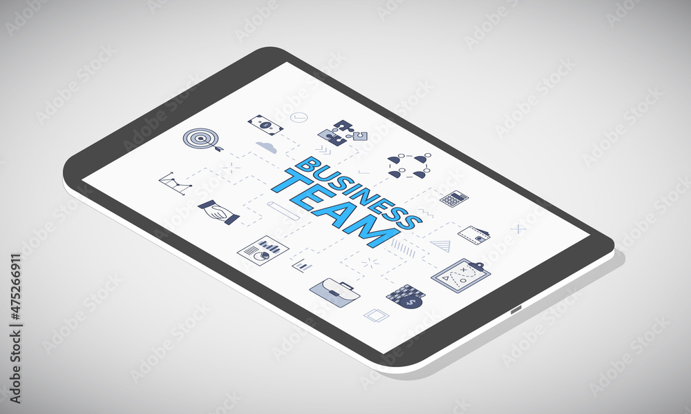business team concept on tablet screen with isometric 3d style business team concept on tablet screen with isometric 3d style