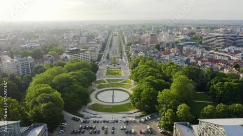Brussels, Belgium. Park of the Fiftieth Anniversary. Park Senkantoner. The Arc de Triomphe of Brussels (Brussels Gate), Aerial View Hyperlapse photo