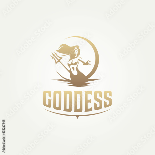 goddess of the ocean silhouette logo design. ocean goddess holding triton logo template vector illustration design