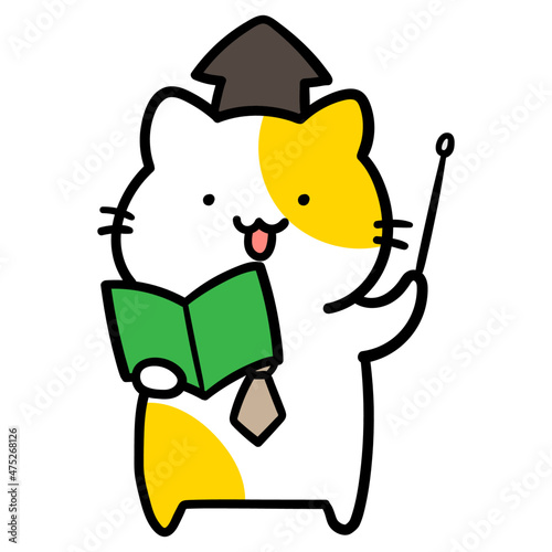 教授になって教えるかわいいねこのキャラクターの手書き風イラスト