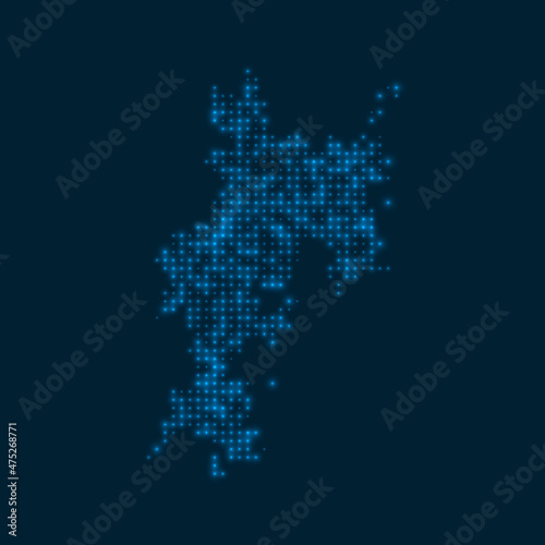 Komodo dotted glowing map. Shape of the island with blue bright bulbs. Vector illustration.