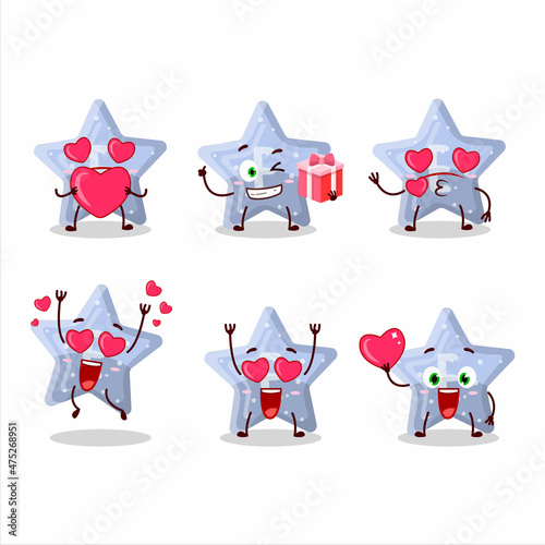 Star blue gummy candy E cartoon character with love cute emoticon