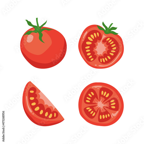 Set of sliced tomato vegetables. Flat vector cartoon design