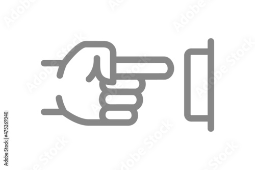 Hand presses the button line icon. Ring the doorbell symbol
