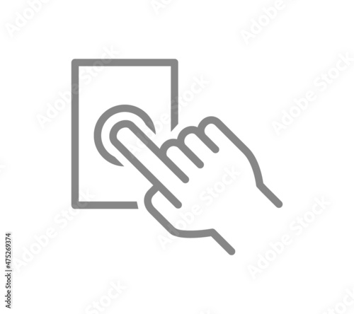 Ring the door bell line icon. Hand presses the doorbell symbol