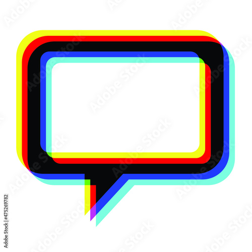 Glitch distorted speech bubble . Blurred square .Minimal art design . Noise destroyed logo . Trendy defect error shapes . Glitched frame .Broken effect .vector 