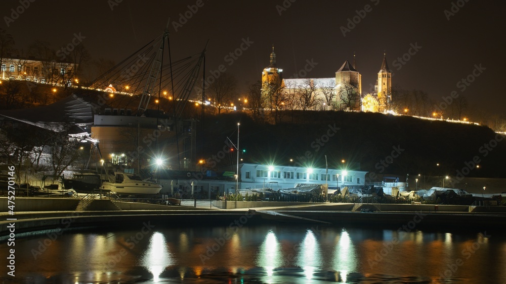 night view of the marina and the Tumskie hill in Płock , Poland