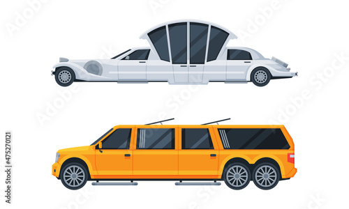 Limousine as Long Wheelbase Luxury Urban Transport Vector Set