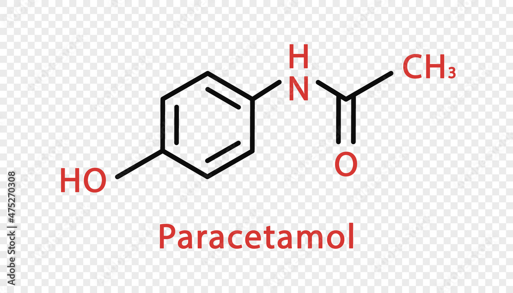 Paracetamol chemical formula. Paracetamol structural chemical formula isolated on transparent
