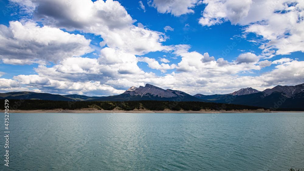 lake and mountains with cloudy sky