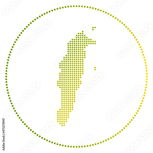 San Andres digital badge. Dotted style map of San Andres in circle. Tech icon of the island with gradiented dots. Modern vector illustration.