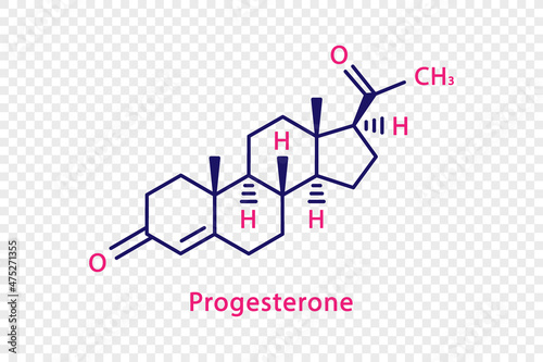Progesterone chemical formula. Progesterone structural chemical formula isolated on transparent background.