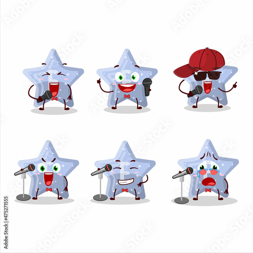 A Cute Cartoon design concept of star blue gummy candy E singing a famous song