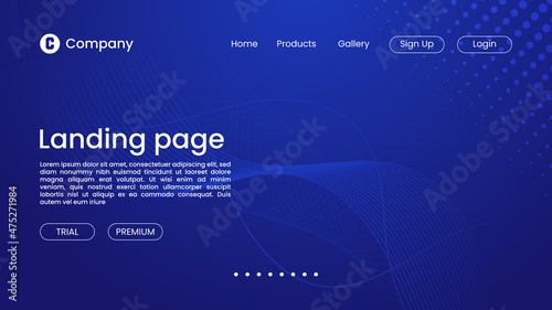 Abstract Blue technology concept background with wavy line particle elements for landing page, homepage, website