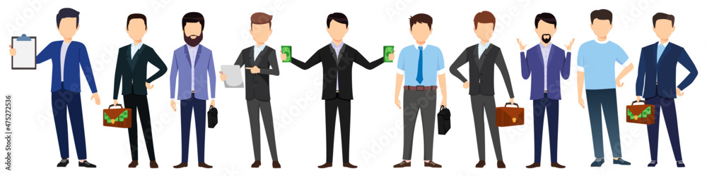 Businessman face less characters big set team standing together and posing isolated Businessman face less characters big set team standing together and posing isolated