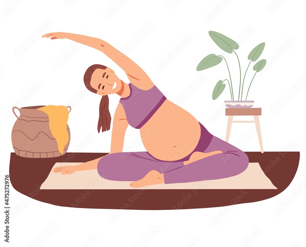 Pregnant woman practicing yogа ехercise in seated position with legs