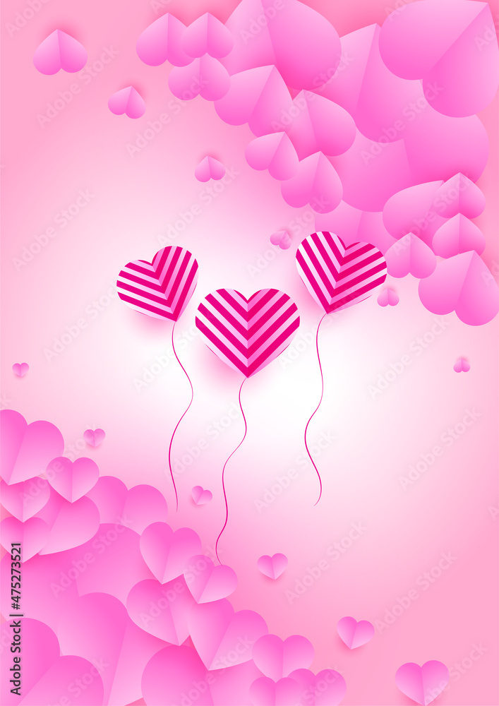Spread Love pink Papercut style Love card design background