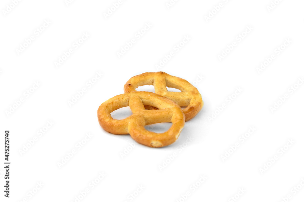 Mini salty pretzels isolated on white background.