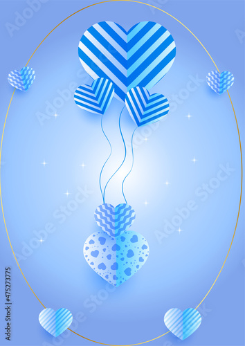 Valentine's day blue Papercut style Love card design background