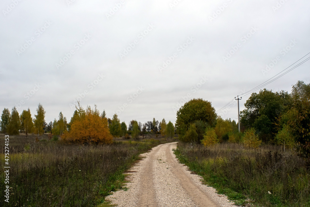 a rural road of gravel on a cloudy day