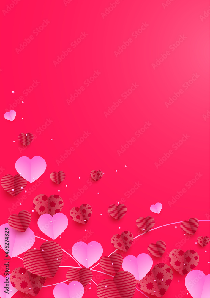 Valentine's day Red pink Papercut style Love card design background. Design for special days, women's day, birthday, mother's day, father's day, Christmas, and wedding.