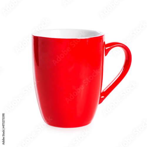 Red mug for tea isolated on white background. Cup of tea, coffee.