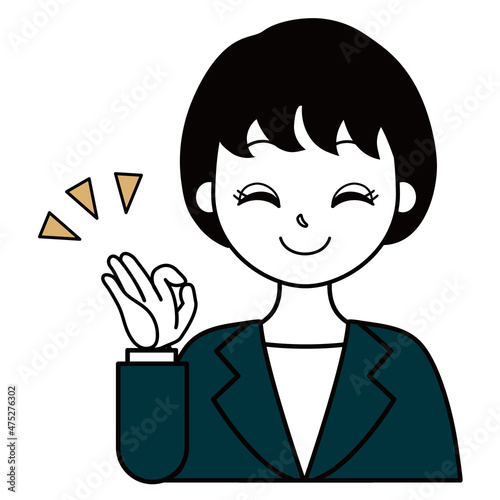 OKサインを出すスーツを着た女性会社員